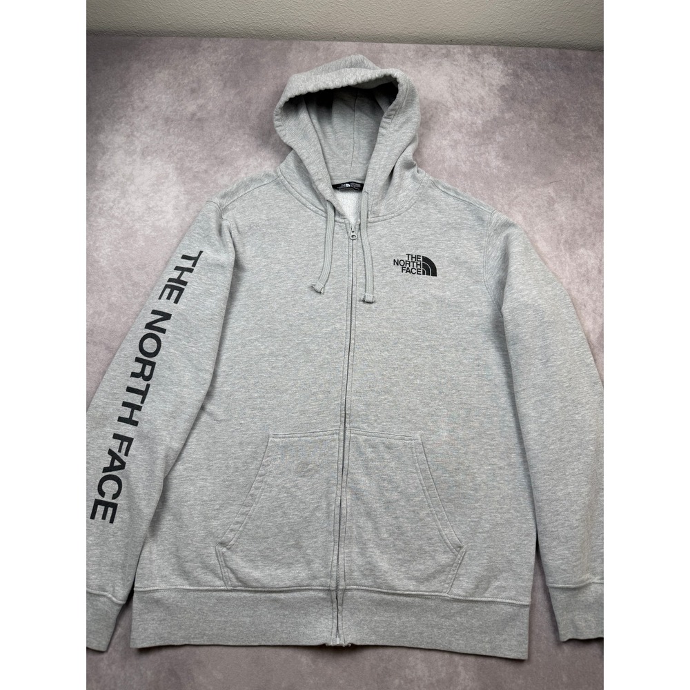 The North Face Mens XL Gray Full Zip Graphic Sleeve Logo Hoodie Sweatshirt Layer